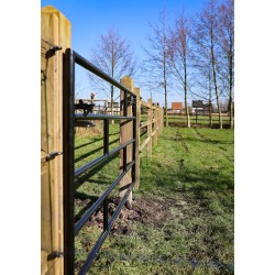 Complete zwart gepoedercoate poort 2,25 m -  Tanalith-E - inclusief poortpalen + hang- en sluitwerk - weidepoort