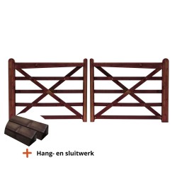Complete dubbele Engelse poort 2 x 1,5 m (3 m) - Tanatone - inclusief poortpalen + hang- en sluitwerk - weidepoort
