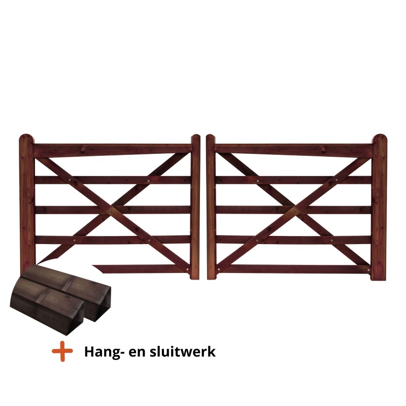 Complete dubbele Engelse poort 2 x 1,5 m (3 m) - Tanatone - inclusief poortpalen + hang- en sluitwerk - weidepoort