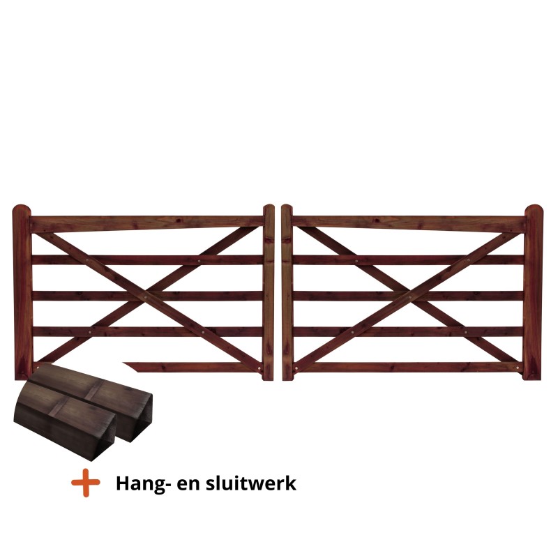 Complete dubbele Engelse poort 2 x 1,8 m (totaal 3,6 m) - Tanatone - inclusief poortpalen + hang- en sluitwerk - weidepoort