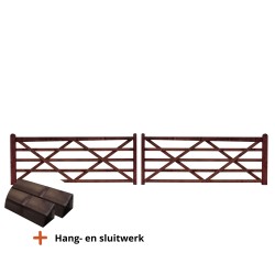Complete dubbele Engelse poort 2 x 3 m (6 m) - Tanatone - inclusief poortpalen + hang- en sluitwerk - weidepoort