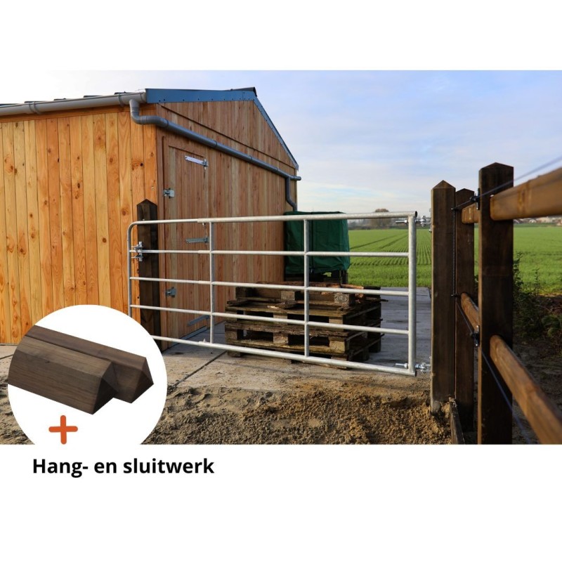 Complete gegalvaniseerde poort 2 tot 3 meter - Tanalith-E - inclusief poortpalen + hang- en sluitwerk - weidepoort