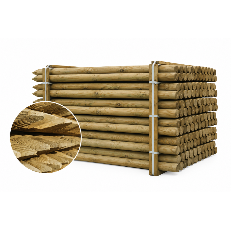 Houten palen | Weidepalen | grenen | Tanalith-e | rond gefreesd | 8x200 cm | va €7,36 p/s -